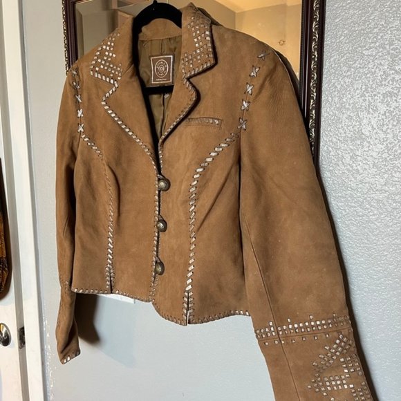 Double D Ranch Suede Fawn Leather Jacket with Silver Detailing - Picture 1 of 10